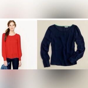 J.Crew 100% Silk Navy Blue Talitha Blouse Sz 0 long sleeve puff princess sleeve